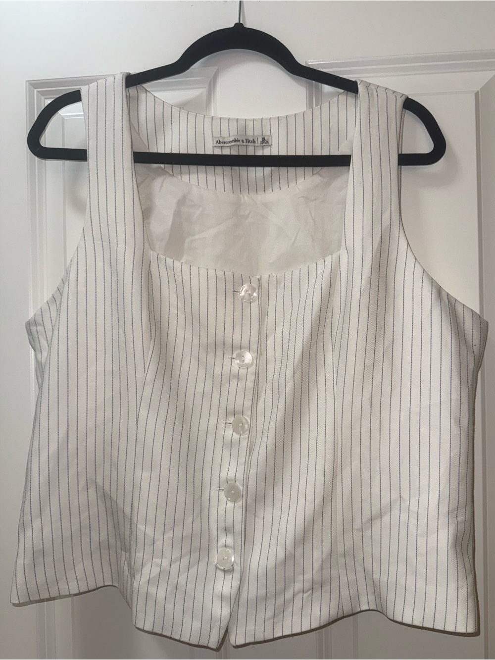 Abercrombie & Fitch White Pinstripe Button Front Crop Tank